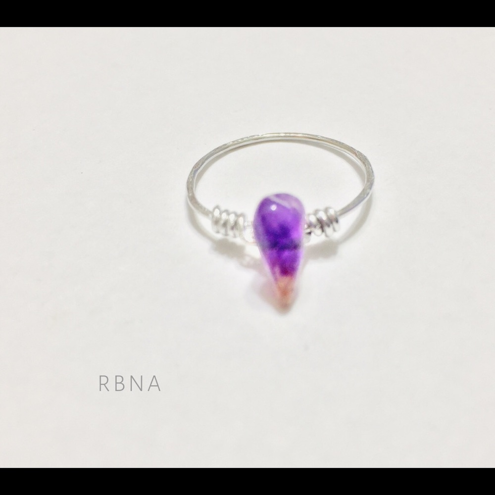 Silver Wire Ring & Raw Amethyst Stone Handmade